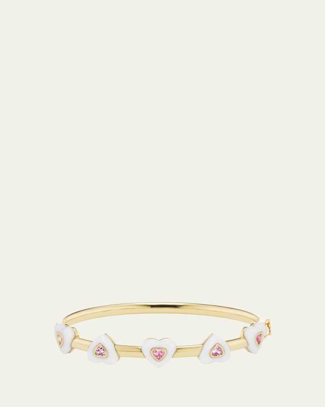 18K Yellow Gold Heart Bangle Bracelet with Sapphires and Agat